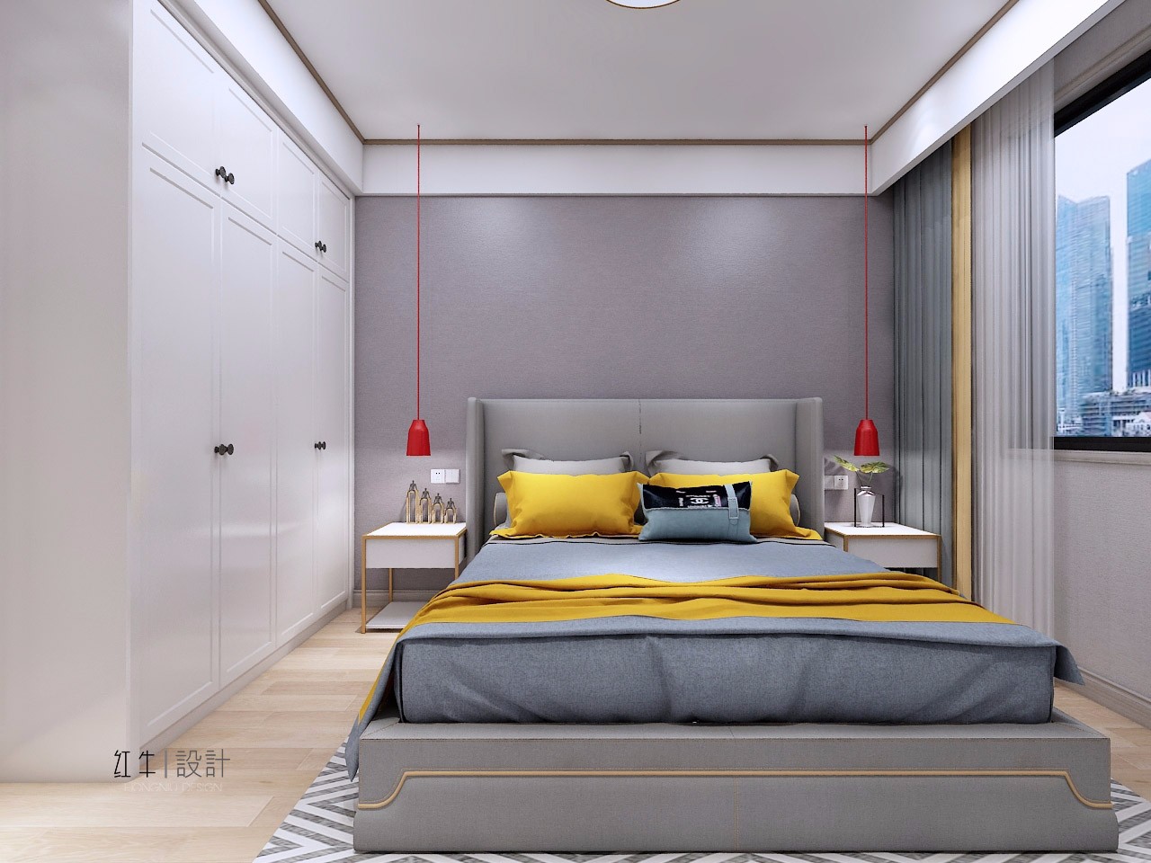 南京保利國際社區(qū)88平米現代簡約風格裝修06主臥_水印