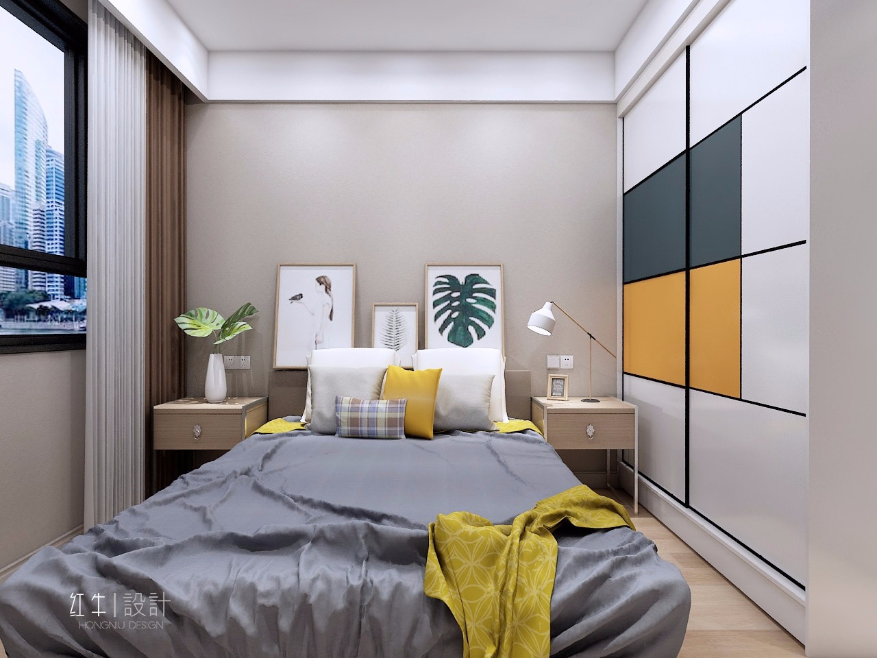 南京保利國際社區(qū)88平米現代簡約風格裝修07次臥_水印