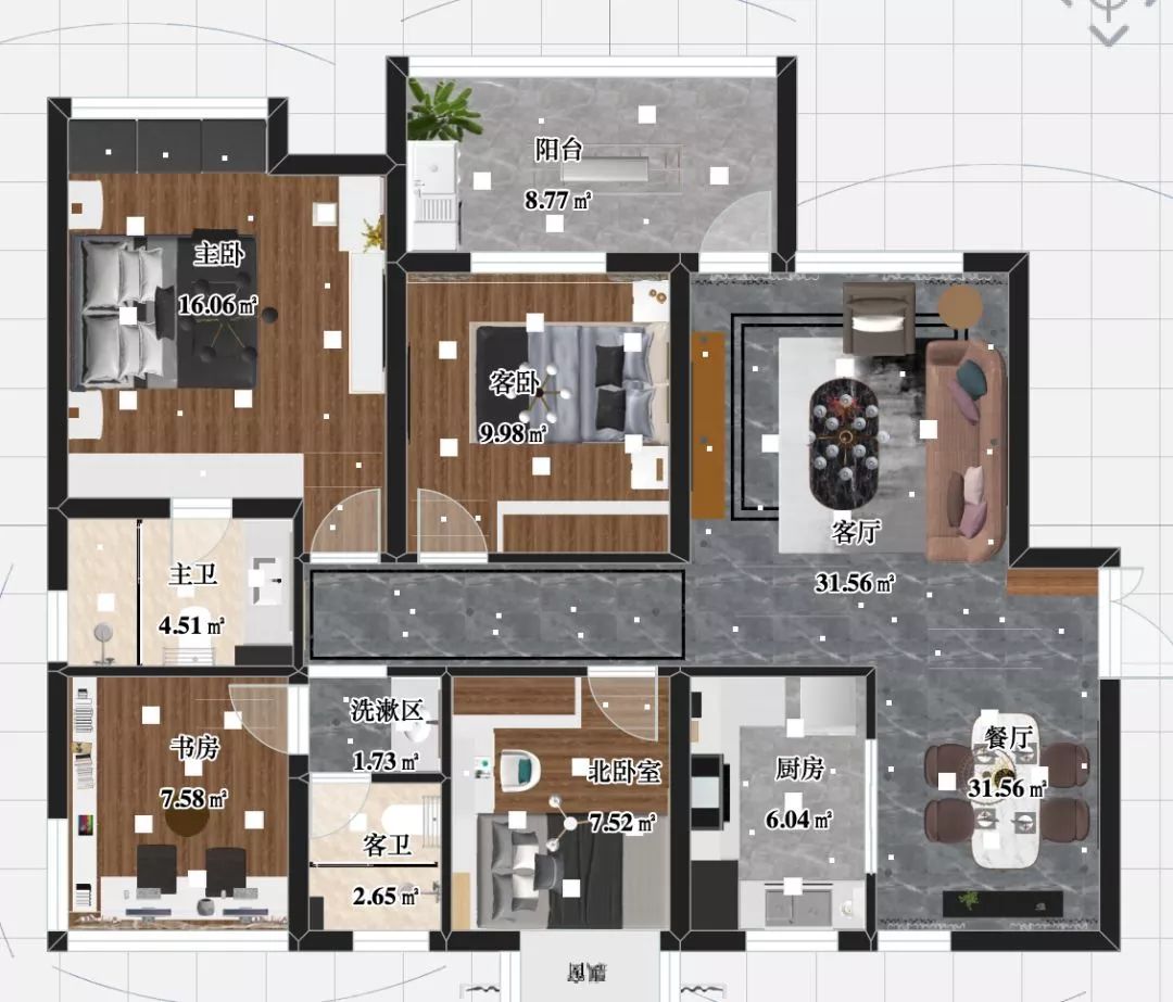 南京海賦尚城122㎡現(xiàn)代風(fēng)格--打造高品質(zhì)時(shí)尚家居02平面彩圖