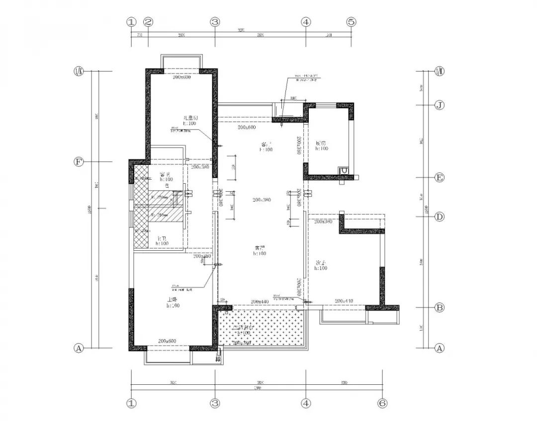 紅牛裝飾--星河天賦118㎡B戶型解析02戶型點(diǎn)評_B戶型原始結(jié)構(gòu)圖