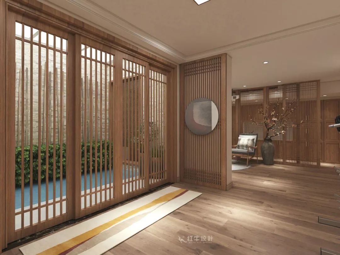 南京大華錦繡時(shí)代160㎡中式風(fēng)格--健身房+家庭影院，這才是向往的生活！03負(fù)一樓設(shè)計(jì)_柵欄式隔斷