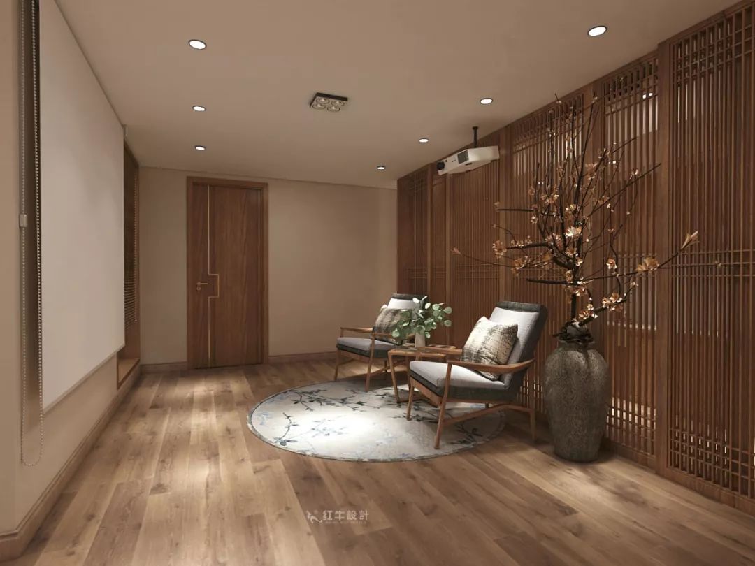 南京大華錦繡時(shí)代160㎡中式風(fēng)格--健身房+家庭影院，這才是向往的生活！05負(fù)一樓設(shè)計(jì)_家庭影院落地花瓶