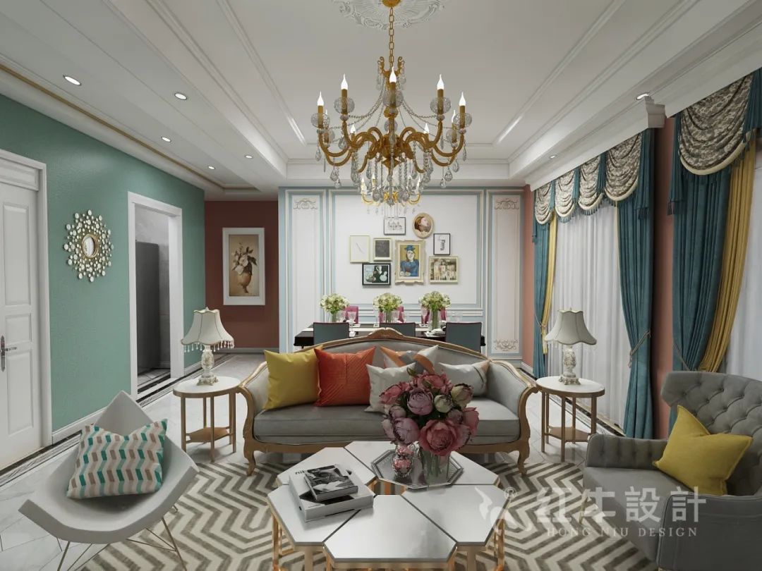 魏利利_紅牛設(shè)計--保利金地貝克灣125㎡美式風格05效果圖欣賞_客餐廳