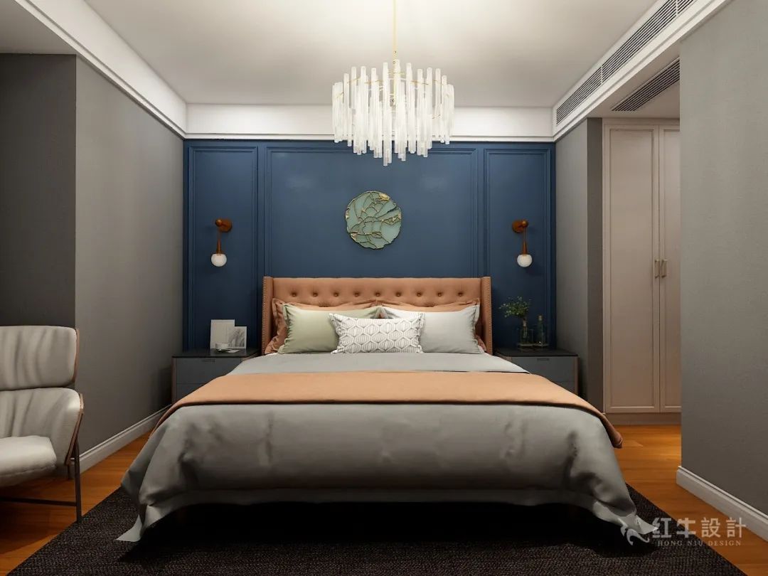 張智猿_紅牛設(shè)計--電建洺悅府105㎡輕奢混搭10效果圖欣賞_主臥