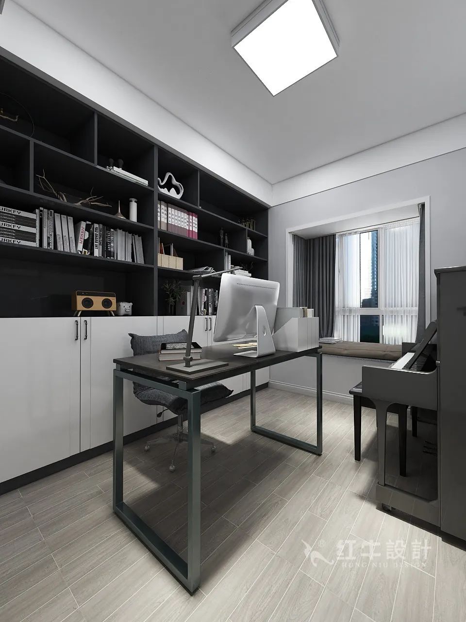 蔣琛_紅牛設計--電建洺悅府160㎡現(xiàn)代風格12效果圖欣賞_書房