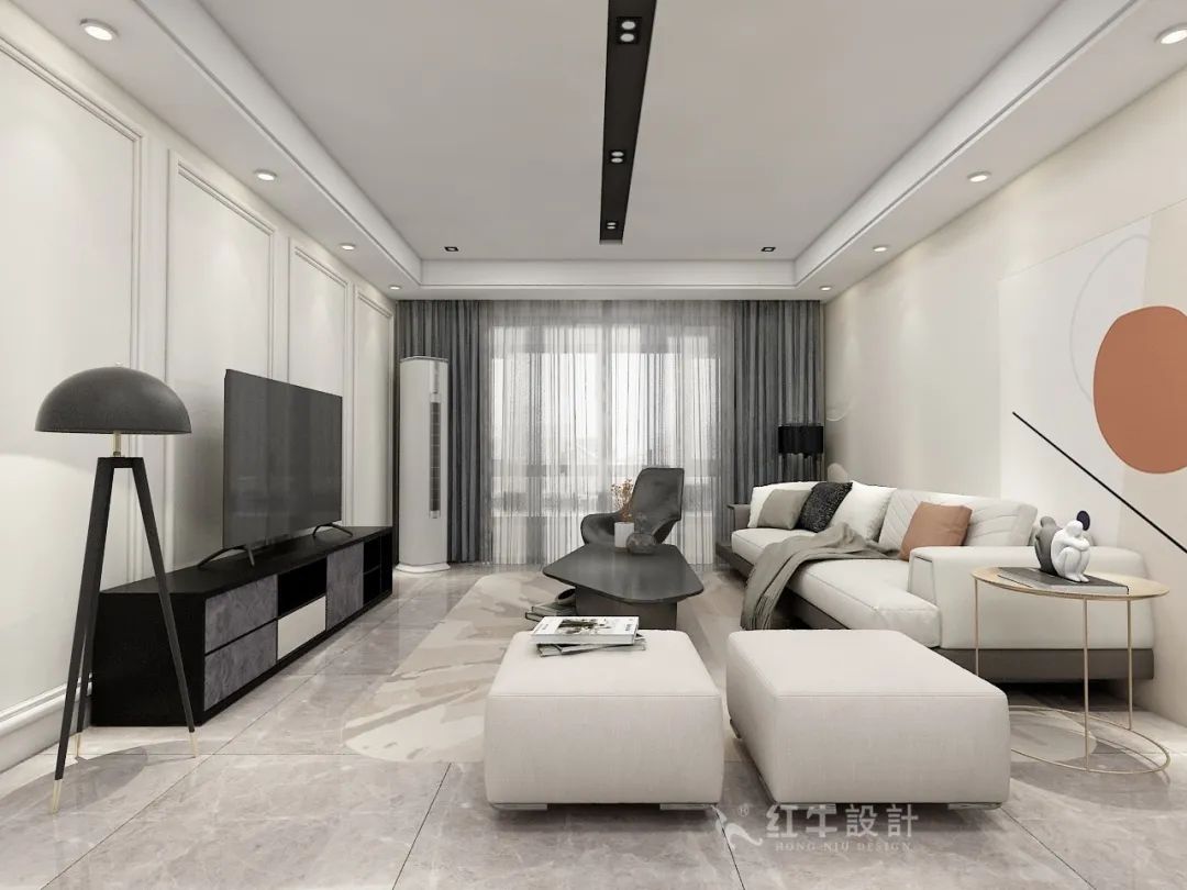 仇美蓉_紅牛設(shè)計(jì)--大名城 · 紫金九號(hào)128㎡現(xiàn)代簡約06效果圖欣賞_客廳