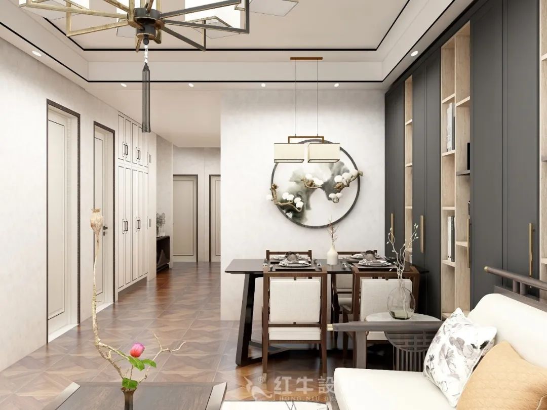 朱明琪_紅牛設(shè)計(jì)--中垠紫金官邸105㎡(C3戶型)新中式風(fēng)格08效果圖欣賞_客廳