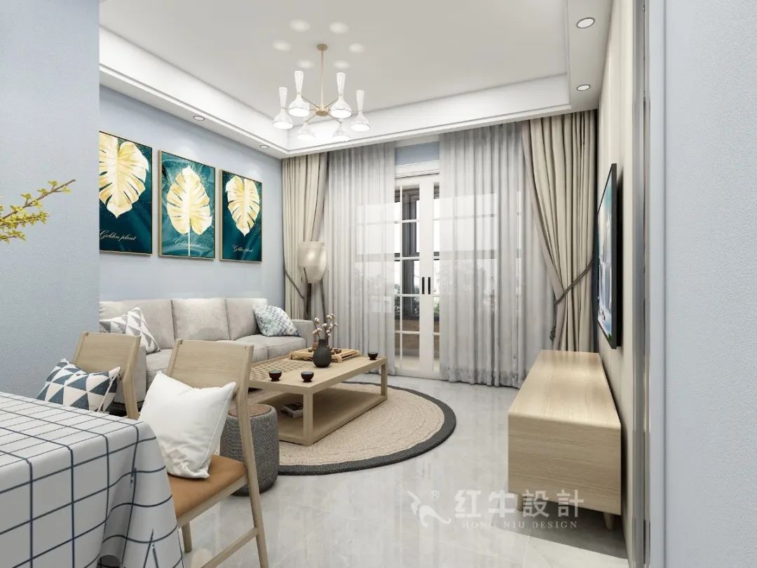 孟憲濤_紅牛設(shè)計(jì)--中垠紫金官邸109㎡（D戶型）現(xiàn)代北歐01客廳