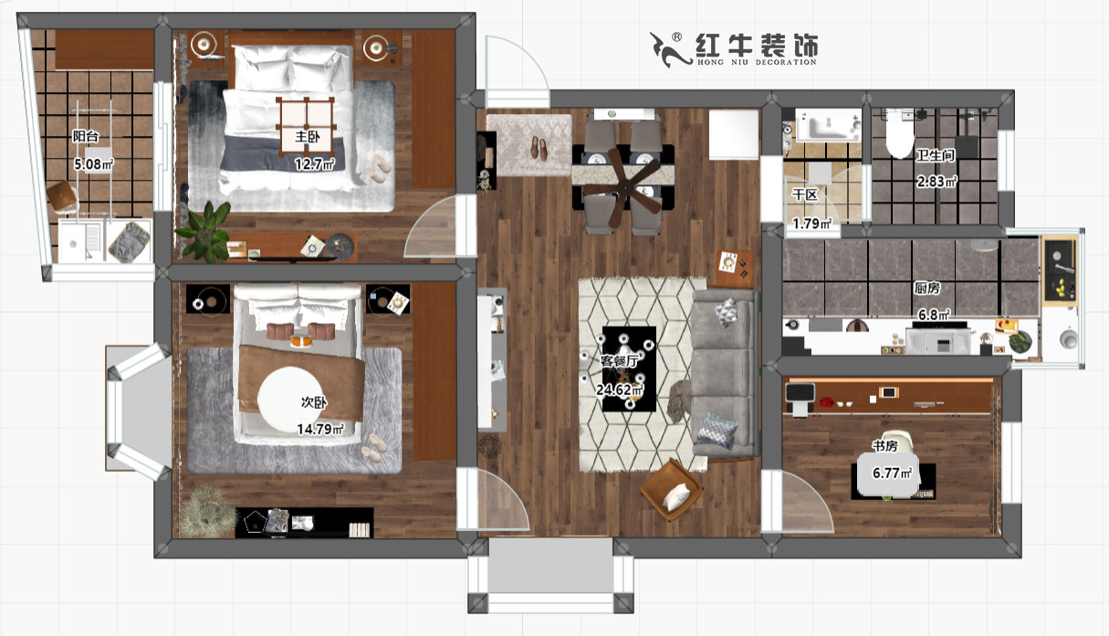 蔣琛_良辰美景14-2-401-90㎡-現(xiàn)代簡約風格_平面彩圖