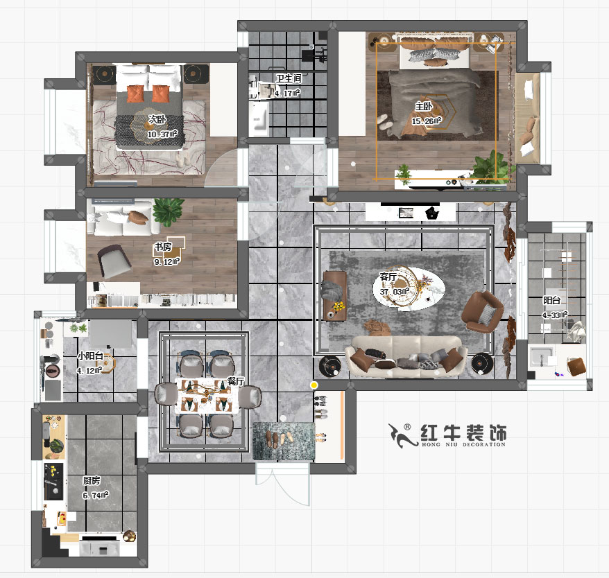 仇美蓉_名城世家12-301-110㎡-現(xiàn)代輕奢風格00彩平圖