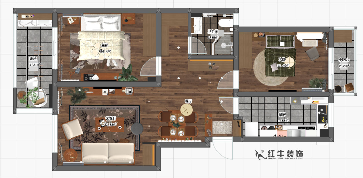 劉小勇_東郊美樹(shù)苑6-202-100㎡-現(xiàn)代簡(jiǎn)約風(fēng)格_2室1衛(wèi)_成品家¥15萬(wàn)00彩平圖
