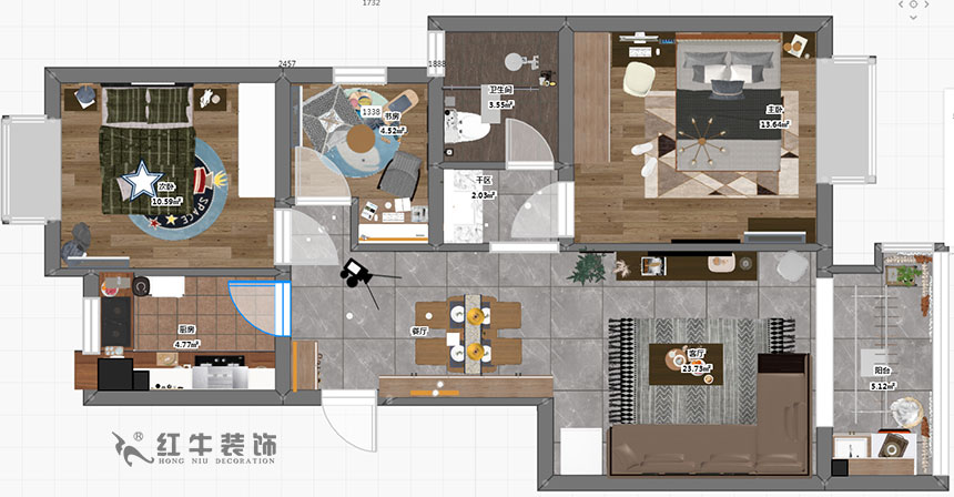朱明琪_中交錦蘭薈21-303-86㎡-現(xiàn)代簡約風(fēng)格_3室2廳1衛(wèi)(新房裝修)_成品家¥93634_全包10萬00_03彩平圖