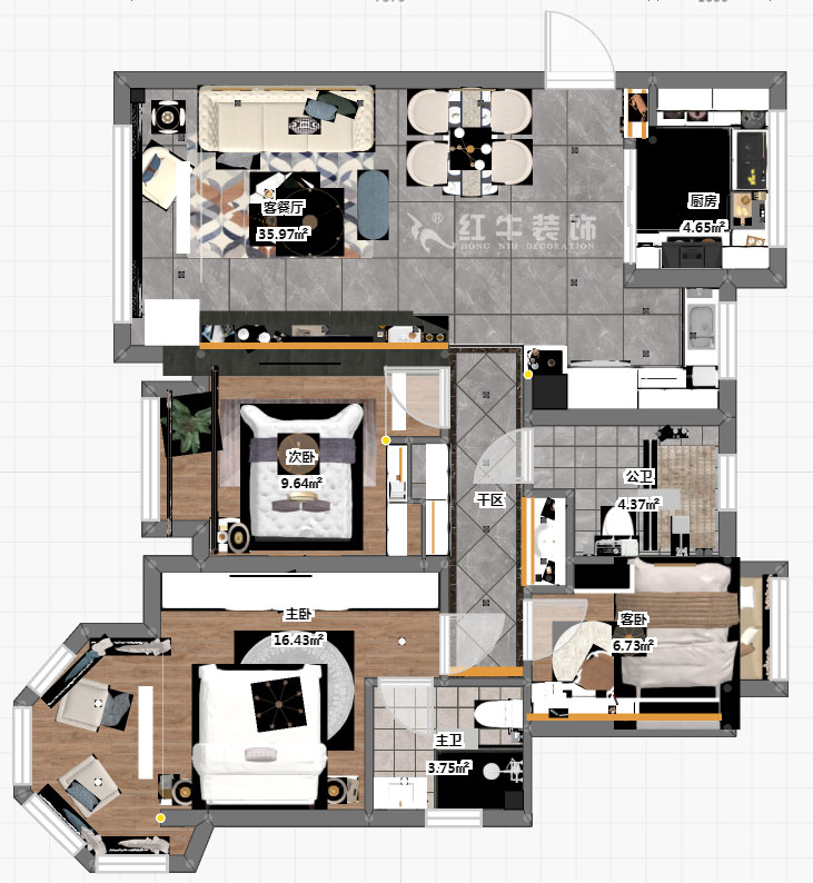 蔣琛_中南世紀(jì)雅苑6-801-105㎡-簡歐輕奢風(fēng)格_3室2廳2衛(wèi)（二手房裝修）_定制家￥176971_全包15萬00_03彩平圖