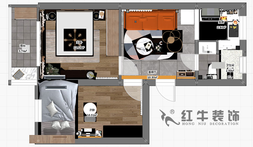 孟憲濤_北秀村22號(hào)3-702-60㎡-現(xiàn)代風(fēng)格_2室1廳1衛(wèi)（二手房裝修）_定制家￥89500_全包9萬00_03彩平圖