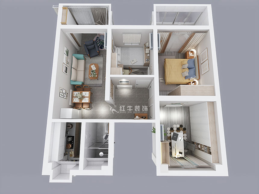 孟憲濤_良友里4-2-603-85㎡-現(xiàn)代風(fēng)格_3室1廳1衛(wèi)（二手房裝修）_定制家￥89000_全包9萬00_04鳥瞰圖