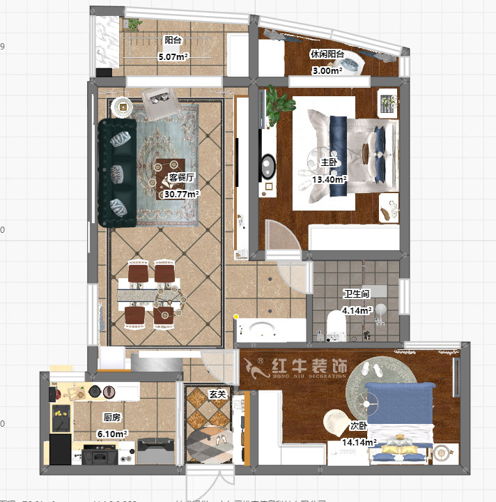 熊皓宇_海德衛(wèi)城2-3-2202-100㎡-簡(jiǎn)約歐式風(fēng)格_2室2廳1衛(wèi)（老房翻新）_成品家￥144000_全包14萬(wàn)00_03彩平圖