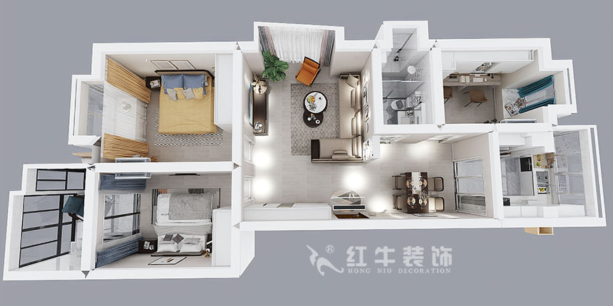 熊皓宇_東城水岸6-B-204-100㎡-現(xiàn)代簡約風(fēng)格_3室2廳1衛(wèi)（老房翻新）_成品家￥165270_全包14萬00_04鳥瞰圖