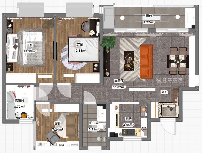 仇美蓉_語山苑7-1-501-99㎡-現(xiàn)代風(fēng)格_3室2廳2衛(wèi)（新房裝修）_成品家￥121919_全包12