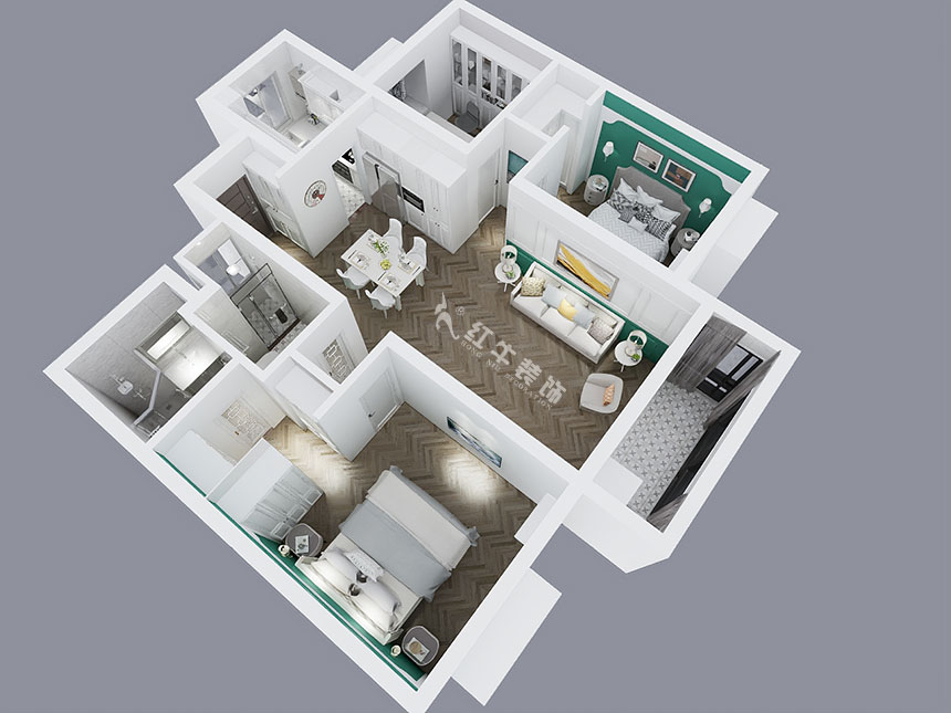 陸利民_萬科金域藍灣15-1606-117㎡-美式風格_2室2廳2衛(wèi)（舊房改造）_成品家￥195800_全包19萬00_04鳥瞰圖