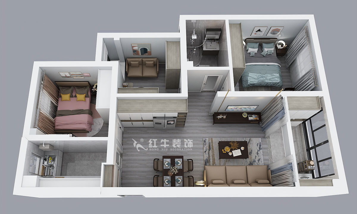 仇美蓉｜中南世紀(jì)雅苑二期1-2-2005-78㎡-簡約風(fēng)格｜3室2廳1衛(wèi)｜新房裝修｜成品家￥120306｜全包12萬｜00_04鳥瞰圖