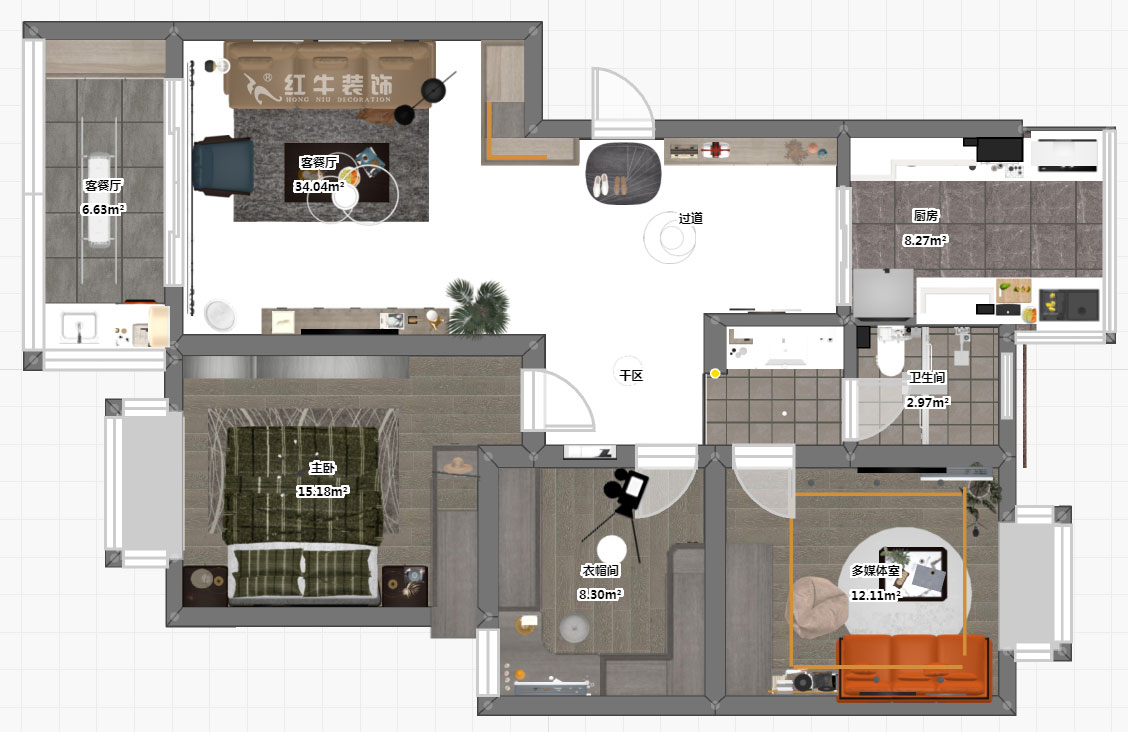 蔣?。趟铺?-3-401-106㎡-現(xiàn)代簡約風(fēng)格｜3室2廳1衛(wèi)｜新房裝修｜成品家￥152999｜全包15萬｜00_03彩平圖