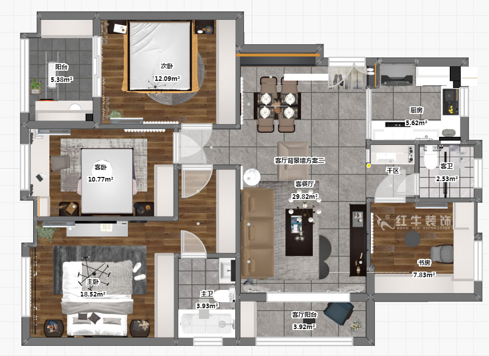 蔣?。试娙f都玲瓏樾11-601-120㎡-現(xiàn)代簡約風格｜4室2廳2衛(wèi)｜新房裝修｜定制家￥160129｜全包17萬｜00_03彩平圖