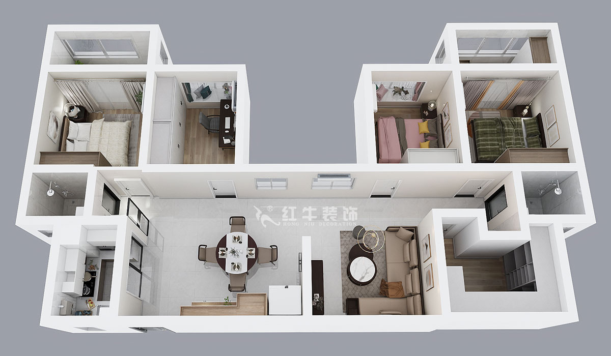 吳波｜楓霞雅苑9-203-131㎡-現(xiàn)代風(fēng)格｜4室2廳2衛(wèi)｜新房裝修｜定制家￥126398｜全包13萬(wàn)｜00_04鳥瞰圖