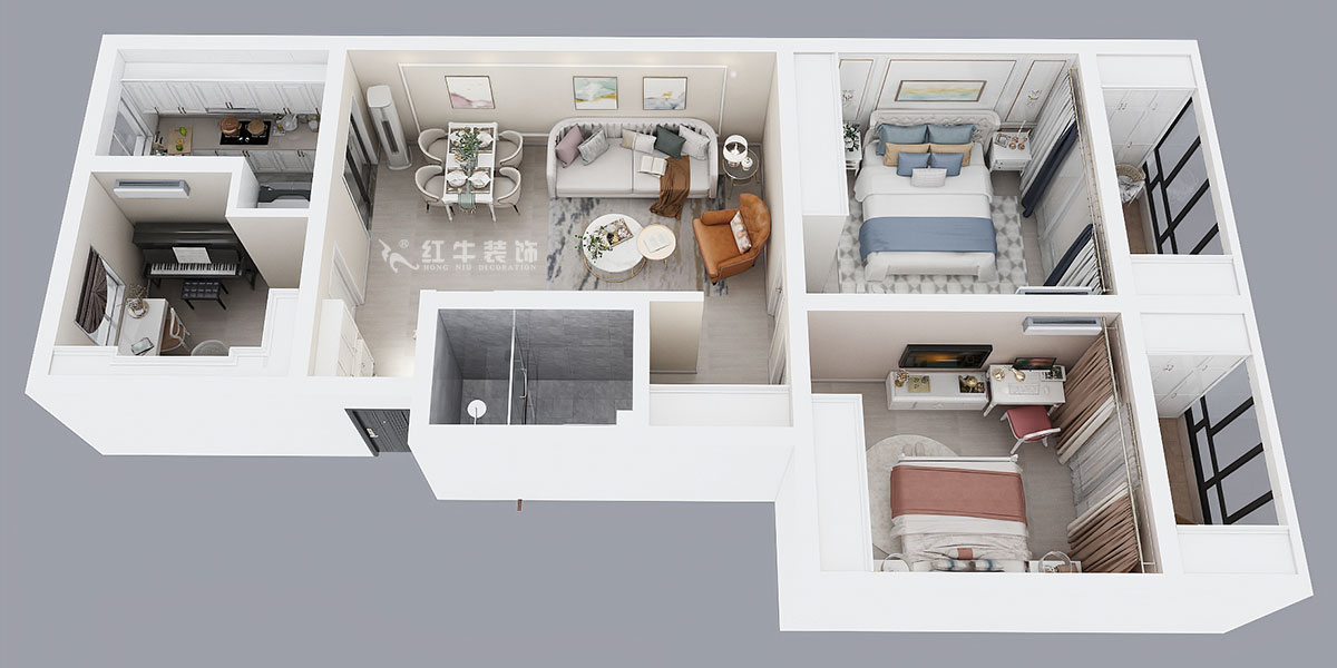 仇美蓉｜止馬村5-508-103㎡-簡(jiǎn)美風(fēng)格｜3室2廳1衛(wèi)｜二手房裝修｜定制家￥120483｜全包13萬(wàn)｜00_04鳥(niǎo)瞰圖