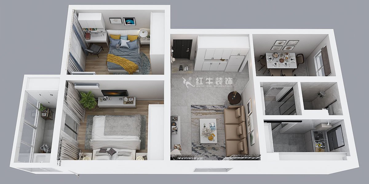 蔣?。T(mén)坎110號(hào)3-501-75㎡-現(xiàn)代簡(jiǎn)約風(fēng)格｜2室2廳1衛(wèi)｜舊房裝修｜成品家￥120000｜全包12萬(wàn)｜00_04鳥(niǎo)瞰圖