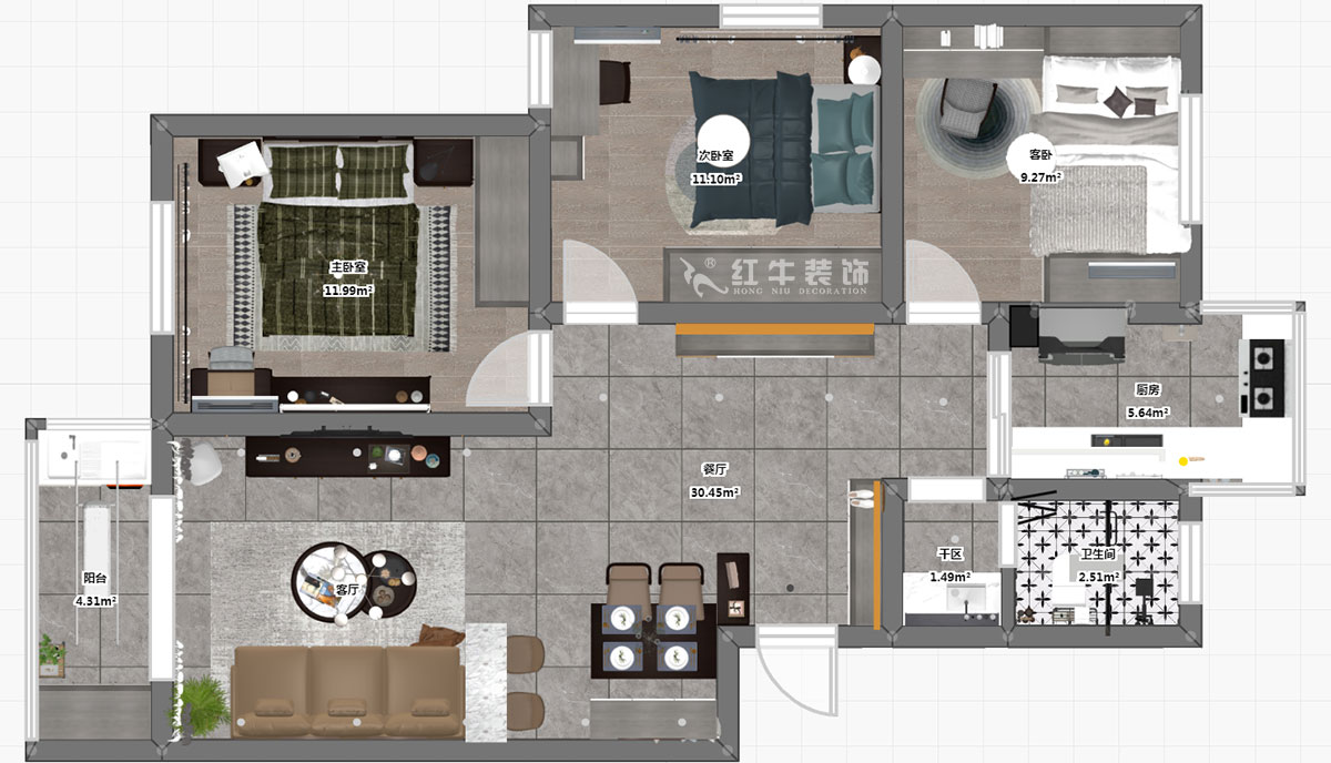 仇美蓉|南方花園B組團(tuán)18-401-93㎡-簡(jiǎn)約風(fēng)格|3室2廳1衛(wèi)|二手房裝修|定制家¥118689|全包12萬(wàn)|00_03彩平圖