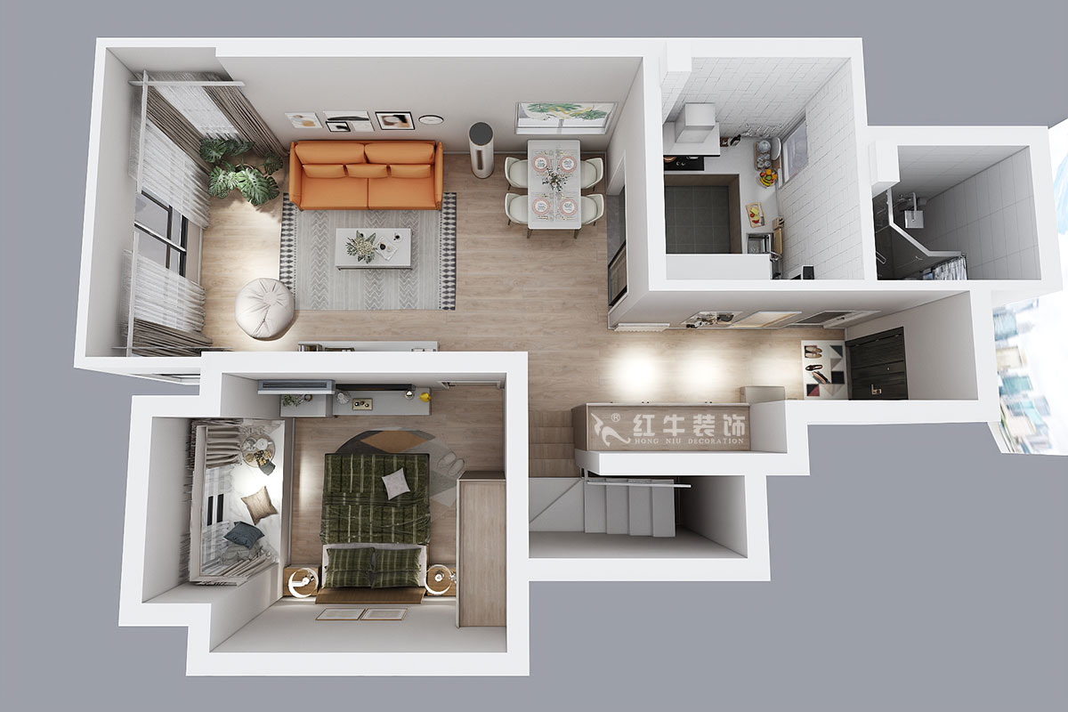蔣?。魅A龍樾2-6-312-106㎡-簡約風(fēng)格｜小復(fù)式｜2室2廳2衛(wèi)｜二新房裝修｜成品家￥162999｜全包15萬｜00_07一樓鳥瞰圖