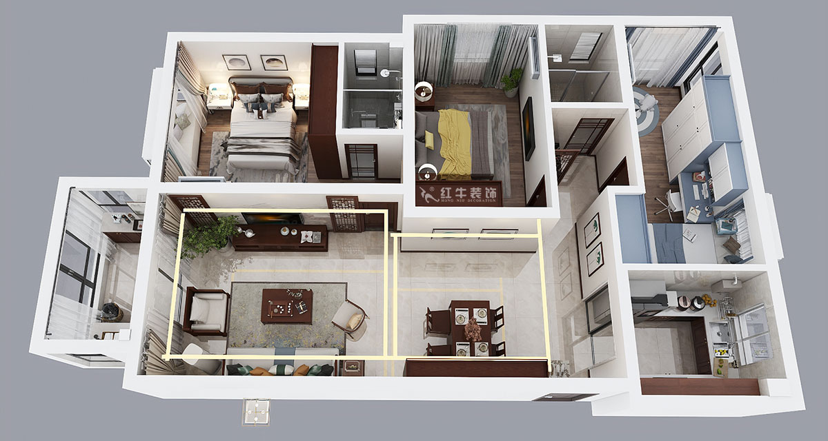 劉小勇|映月溪山3-1305-119㎡-新中式風格|3室2廳2衛(wèi)|新房裝修|定制家¥159000|全包15