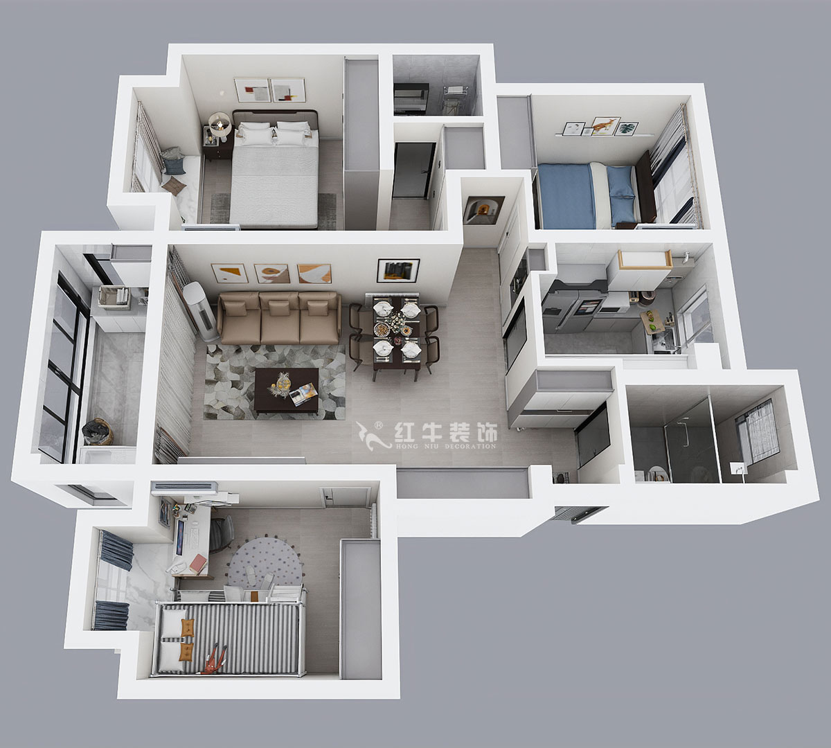劉萍萍|中南山錦花城10-1-802-97㎡-簡約風(fēng)格|3室2廳2衛(wèi)|老房裝修|定制家¥132780|全包14萬|00_04鳥瞰圖