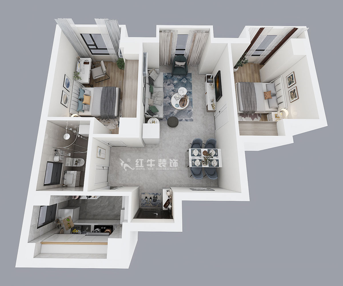 孟憲濤|明發(fā)城市廣場22-803-78㎡-簡約風(fēng)格|2室1廳1衛(wèi)|商用房裝修|定制家¥105000|全包12萬|00_04鳥瞰圖