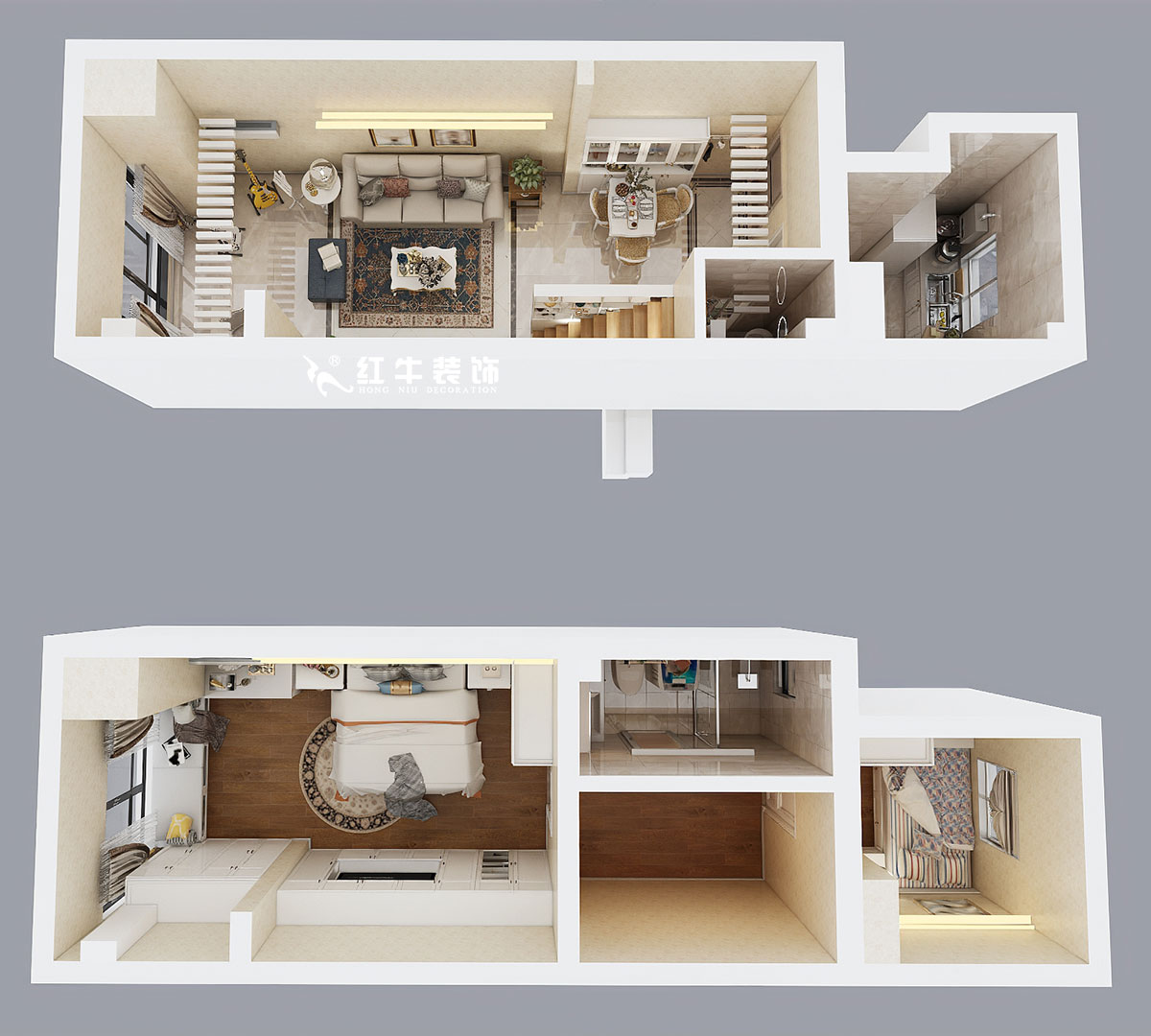 朱彥|萬科金色里程8-706-70㎡-簡歐風格|復(fù)式35+35㎡|2室2廳1衛(wèi)|定制家¥120000|全包12萬|00_06鳥瞰圖