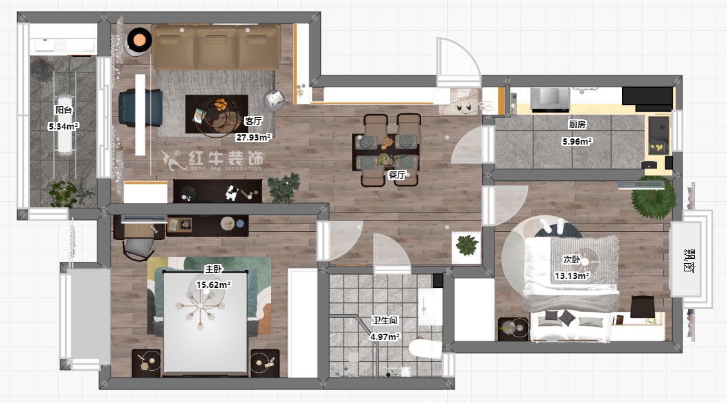 蔣?。鸹涑?-203-90㎡-現(xiàn)代簡約風(fēng)格｜2室2廳1衛(wèi)｜舊房裝修｜定制家￥121293｜全包12萬｜00_03彩平圖