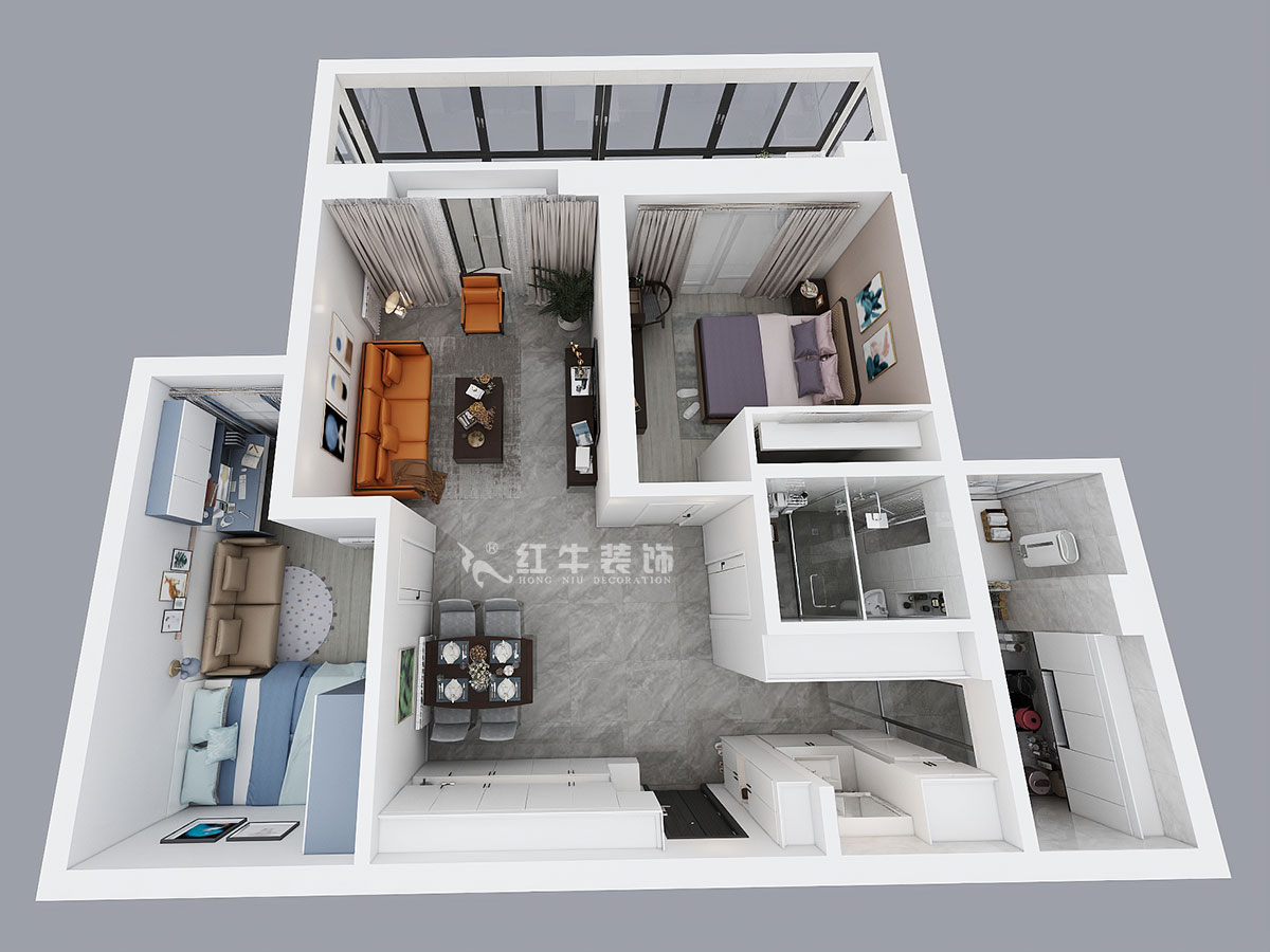 仇美蓉｜世茂外灘新城12-2-1702-97㎡-簡約風(fēng)格｜2室2廳1衛(wèi)｜二手房裝修｜定制家￥120000｜全包12萬｜00_04鳥瞰圖