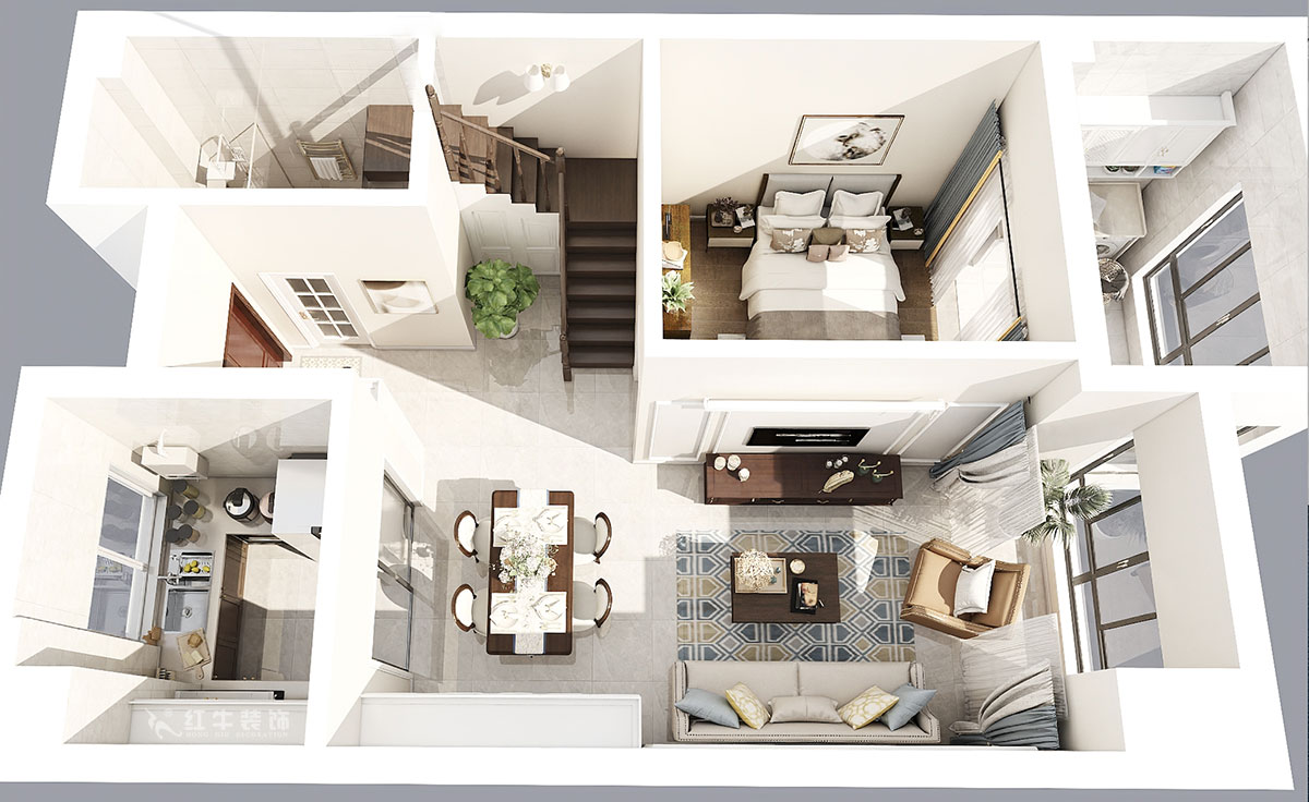 顧娟｜仙林首望城5-1102-120㎡-簡美風(fēng)格｜3室2廳2衛(wèi)｜新房裝修｜定制家￥168000｜全包18萬｜00_05一樓鳥瞰圖