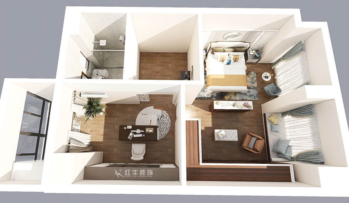 顧娟｜仙林首望城5-1102-120㎡-簡美風(fēng)格｜3室2廳2衛(wèi)｜新房裝修｜定制家￥168000｜全包18萬｜00_10二樓鳥瞰圖