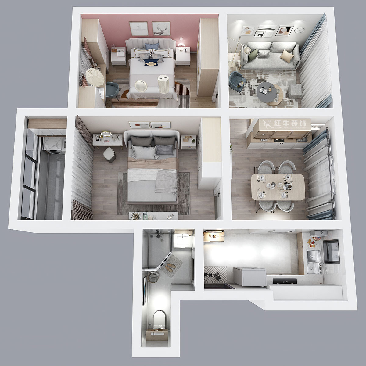 顧娟|鼓樓街3號3-506-70㎡-北歐風格|3室2廳1衛(wèi)|舊房裝修|定制家¥110000|全包12萬|00_05鳥瞰圖