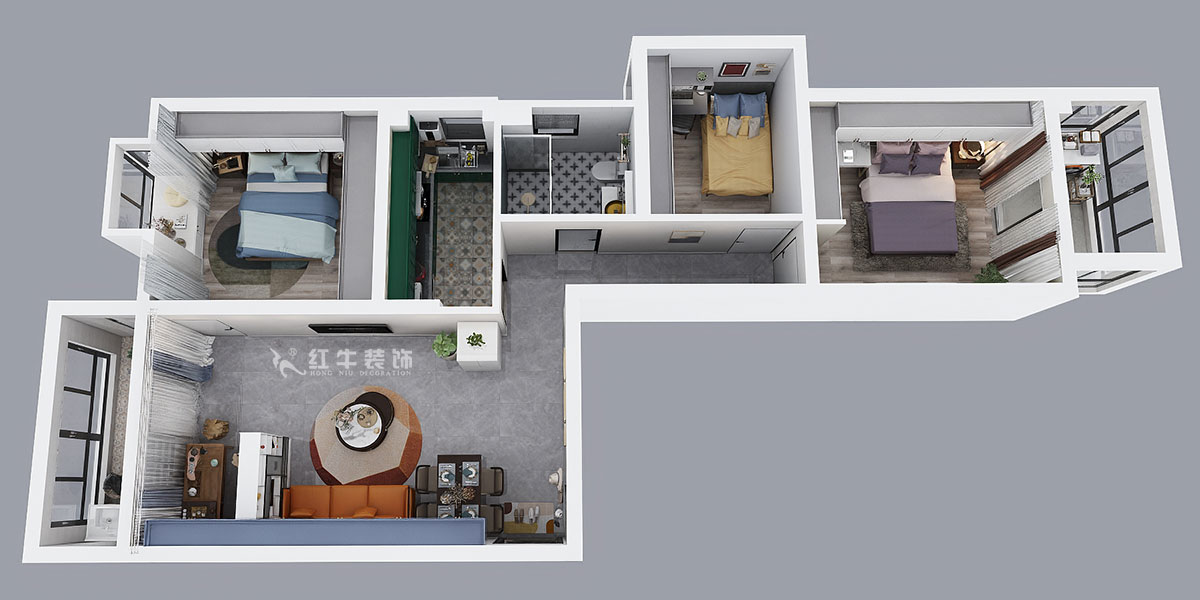 朱明琪｜御道嘉庭8-1105-109㎡-現(xiàn)代簡(jiǎn)約風(fēng)格｜3室2廳1衛(wèi)｜新房裝修｜定制家￥155777｜全包15萬(wàn)｜00_04鳥(niǎo)瞰圖