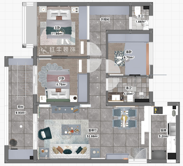 熊浩宇｜藍(lán)光·睿創(chuàng)新筑5-1004-110㎡-簡美風(fēng)格｜3室2廳2衛(wèi)｜新房裝修｜定制家￥231400｜全包20萬｜00_03彩平圖
