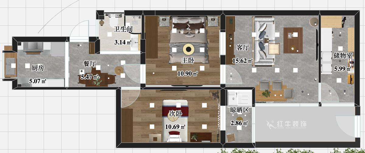 張智猿｜后宰門街32號(hào)7-2-16-73㎡-簡(jiǎn)中風(fēng)格｜2室2廳1衛(wèi)｜老房裝修｜定制家￥111798｜全包11萬(wàn)｜00_03平面彩圖