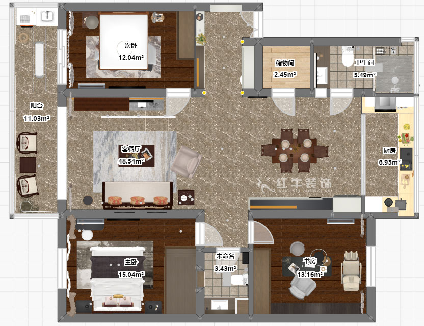 魏明花｜漢中門大街3號-3-4-307-147㎡-現(xiàn)代簡約風(fēng)格｜3室2廳2衛(wèi)｜二手房裝修｜定制家￥212979｜全包21萬｜00_02彩平圖