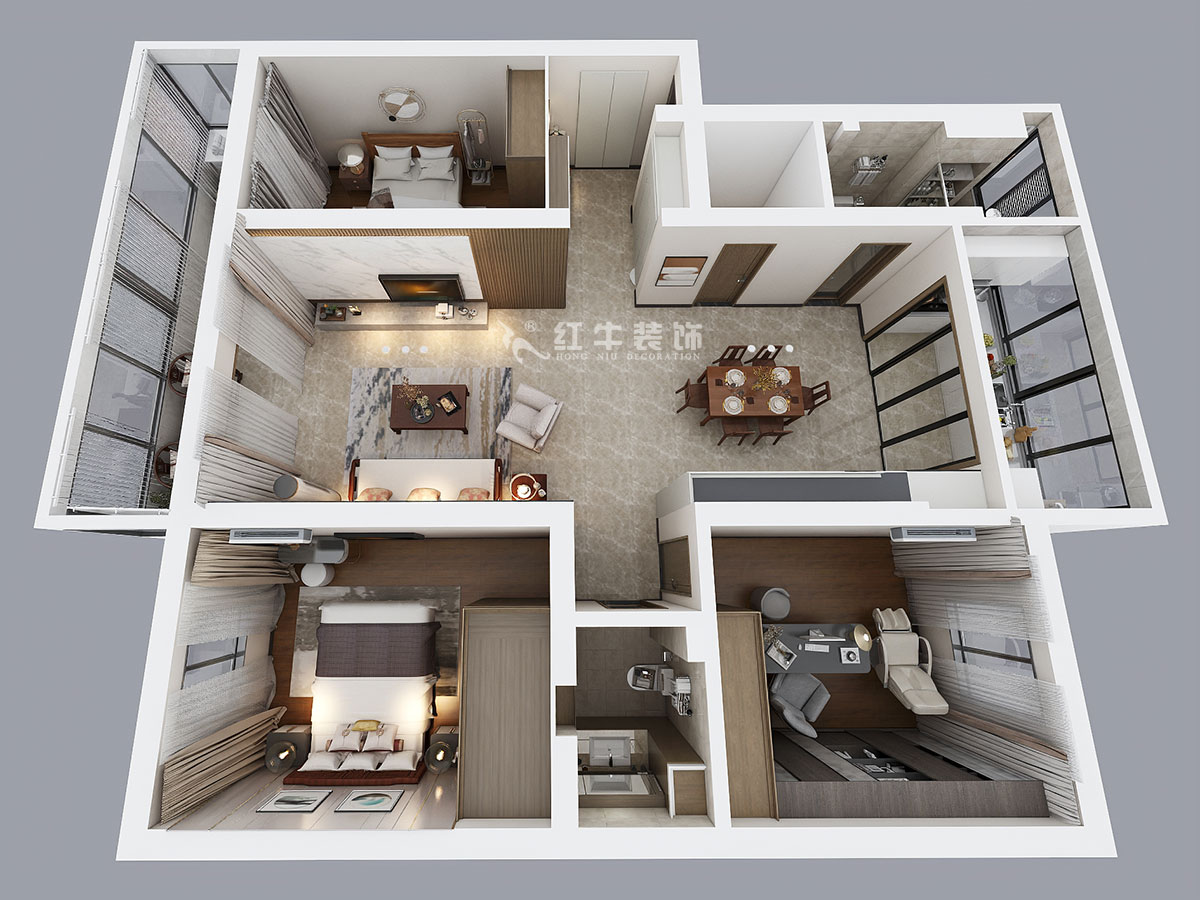 魏明花｜漢中門大街3號-3-4-307-147㎡-現(xiàn)代簡約風(fēng)格｜3室2廳2衛(wèi)｜二手房裝修｜定制家￥212979｜全包21萬｜00_03鳥瞰圖