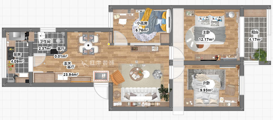 顧娟|郵政世紀(jì)花園27-301-78㎡-北歐風(fēng)格|3室2廳1衛(wèi)|舊房裝修|定制家¥107000|全包12萬|00_03平面彩圖