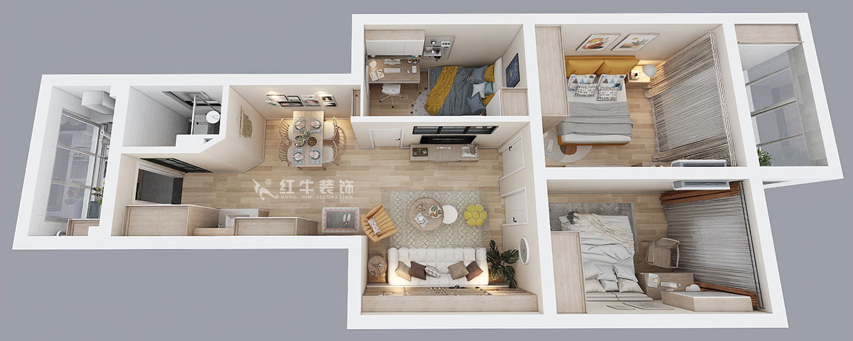 顧娟|郵政世紀(jì)花園27-301-78㎡-北歐風(fēng)格|3室2廳1衛(wèi)|舊房裝修|定制家¥107000|全包12萬|00_04鳥瞰圖