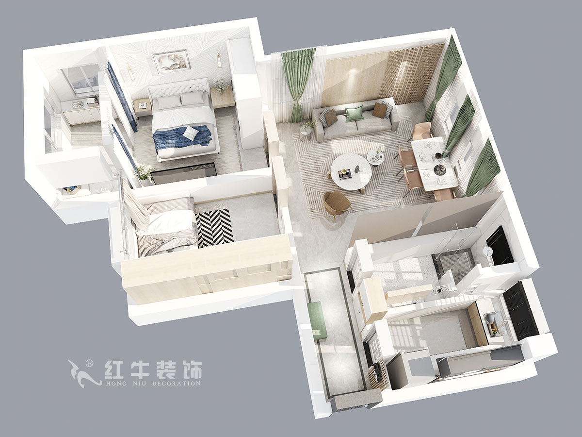 朱明琪｜大新嘉苑8-1004-87㎡-現(xiàn)代簡(jiǎn)約風(fēng)格｜2室2廳1衛(wèi)｜新房裝修｜成品家￥123916｜全包12萬(wàn)｜00_04鳥瞰圖