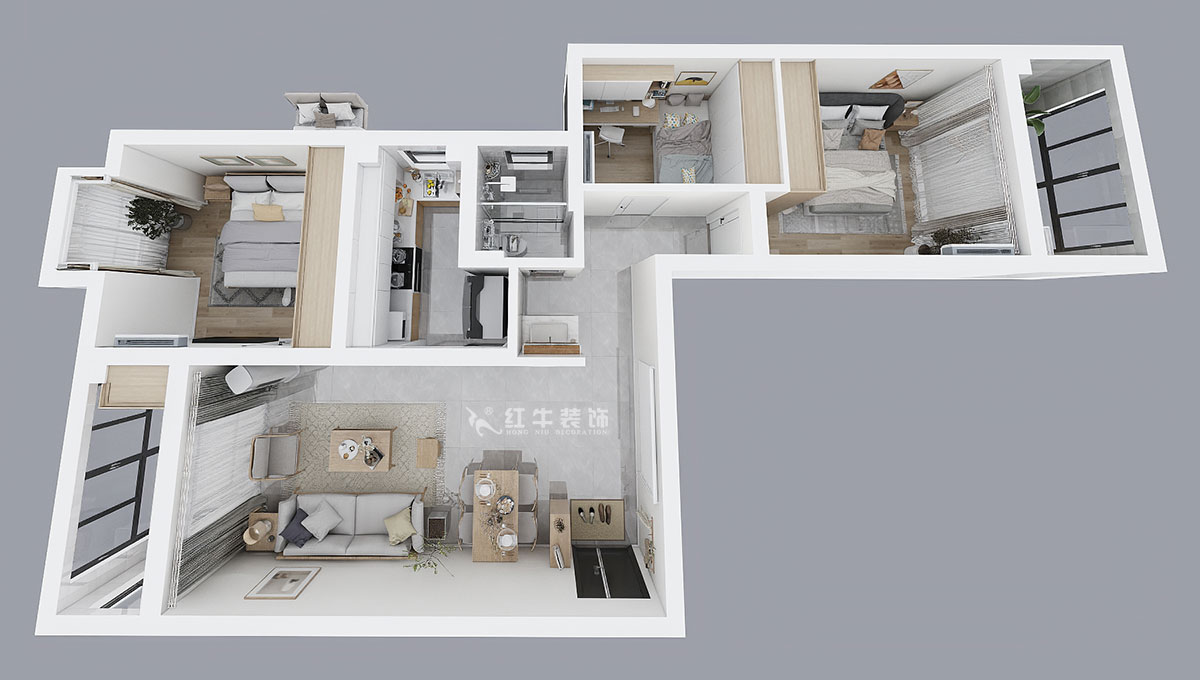 仇美蓉｜御道嘉庭1-1-801-90㎡-簡約風格｜2室2廳1衛(wèi)｜新房裝修｜定制家￥112797｜全包11萬｜00_04鳥瞰圖