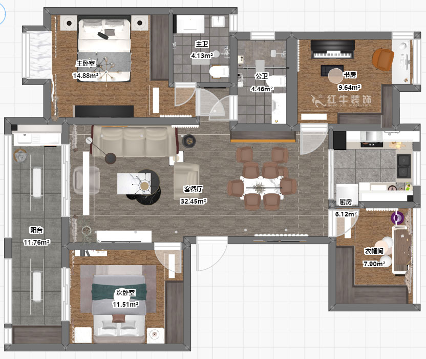 劉小勇|復(fù)地新都國際公寓-三期20-2-1202-130㎡-現(xiàn)代簡約風(fēng)格|4室2廳2衛(wèi)|二手房裝修|定制家¥142400|全包15